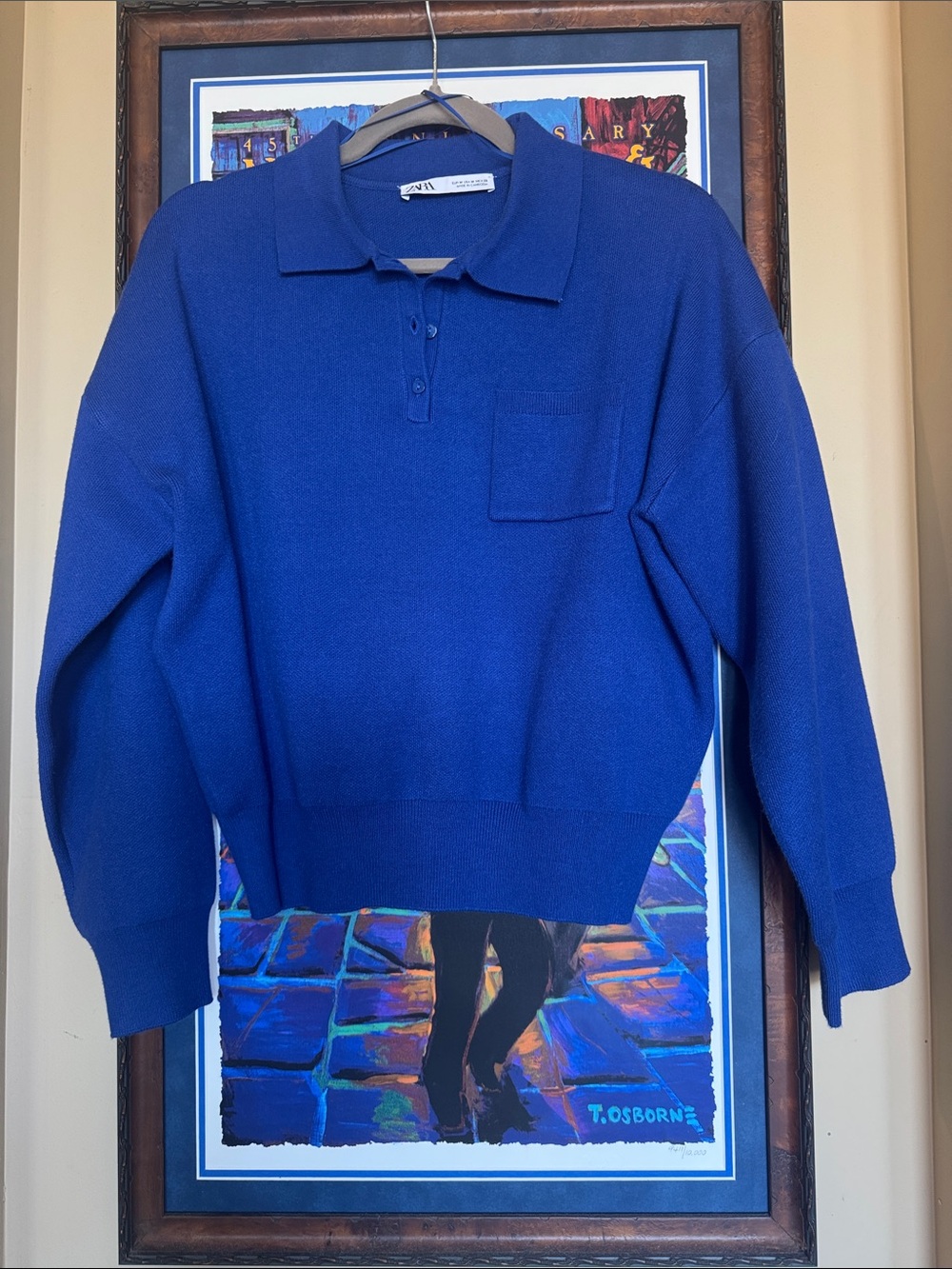 Zara Cobalt Blue Knit Polo Sweater M NWOT